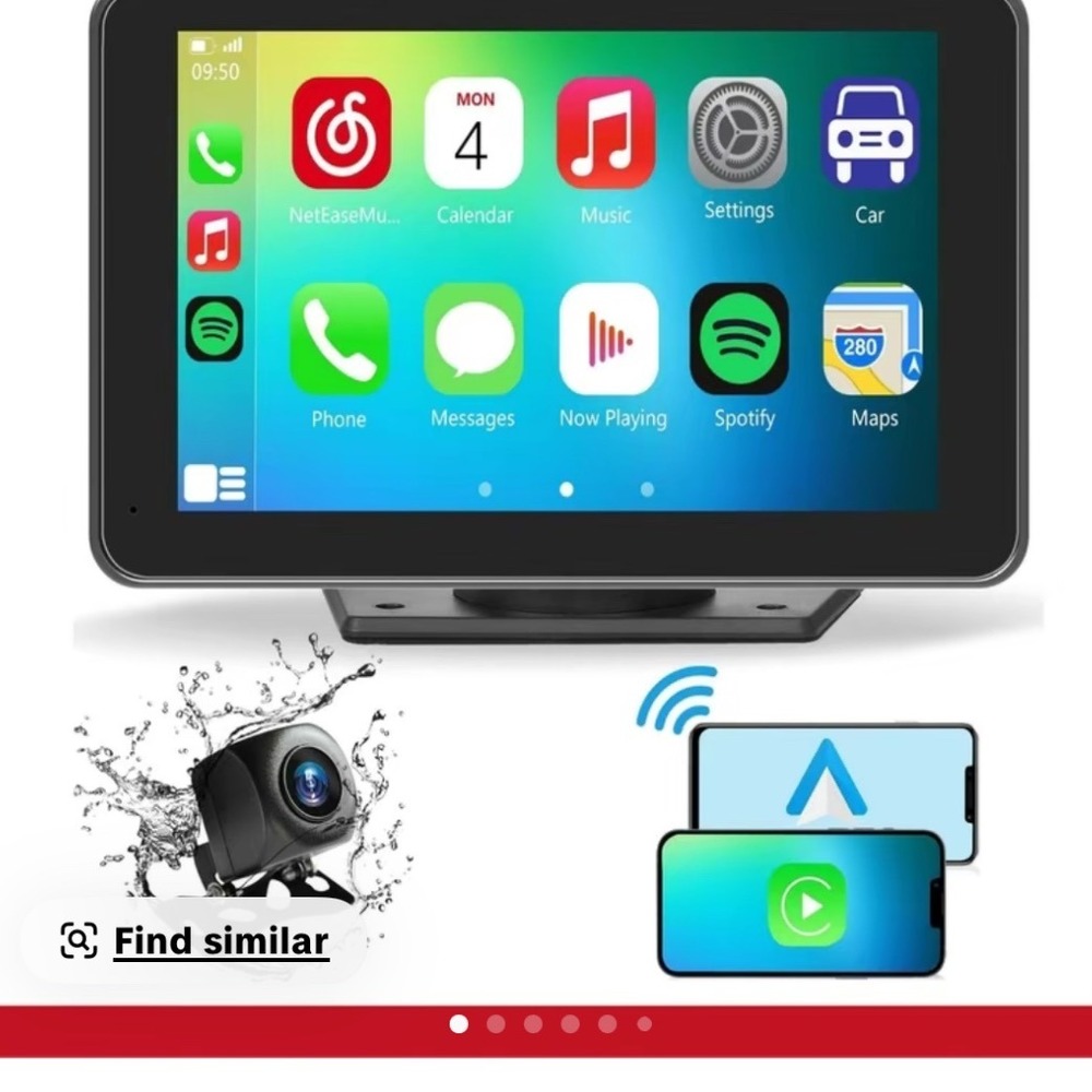 Wireless CarPlay Android Auto Touchscreen Portable Car Display Backup Camera BT